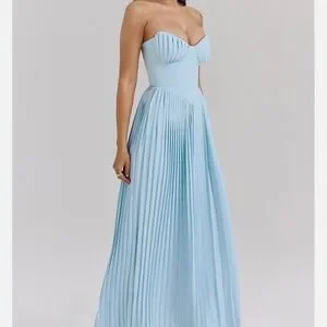 strapless open back dress Spaghetti Straps Beaded Satin Party Gowns High Slit Pleated Formal Pro –  Laxag main image 0